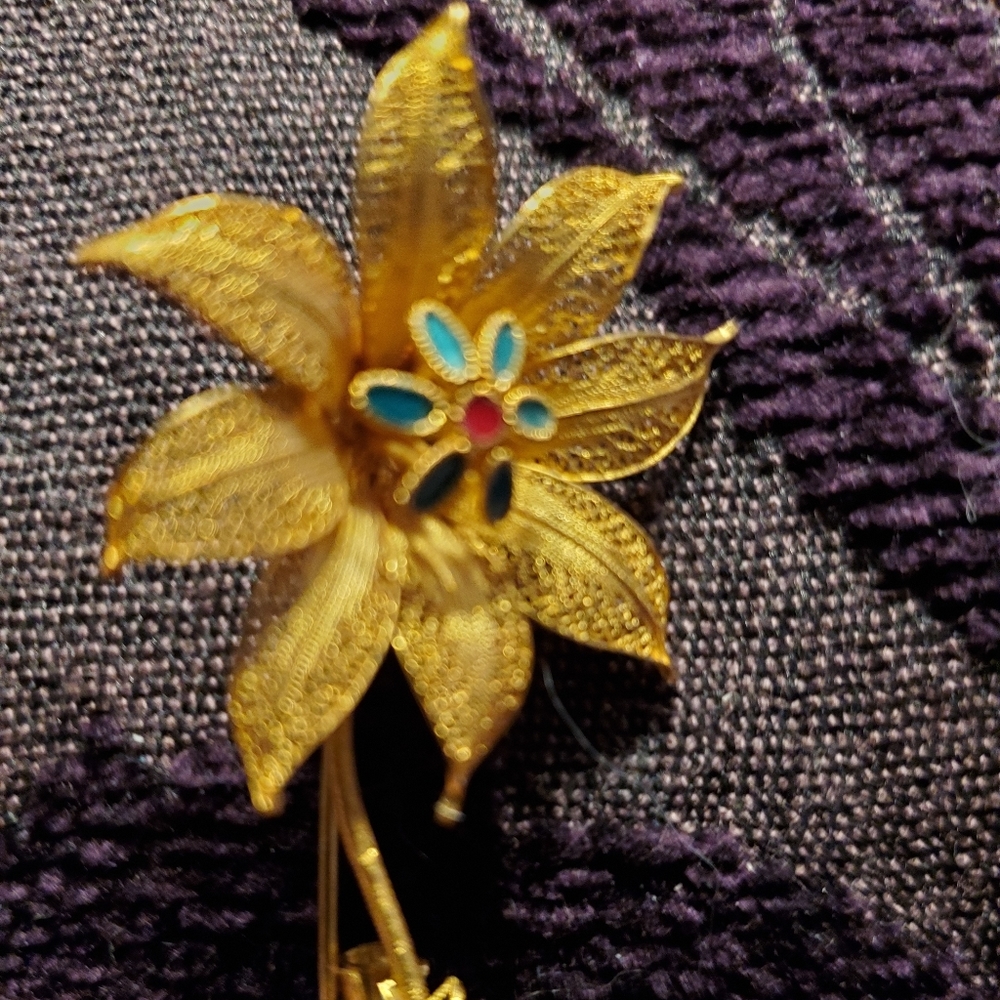 Antique Art Deco 24kt. Gold, Enameled Pin